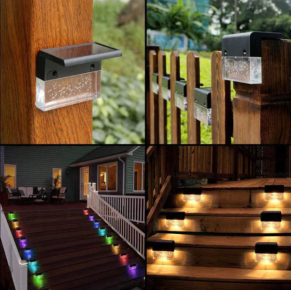 Junips | Solar Deck Lights 4 Piece Set, Solar Step Lights Outdoor, Warm White/Color Changing Solar Fence Light for Terrace Garden Yard