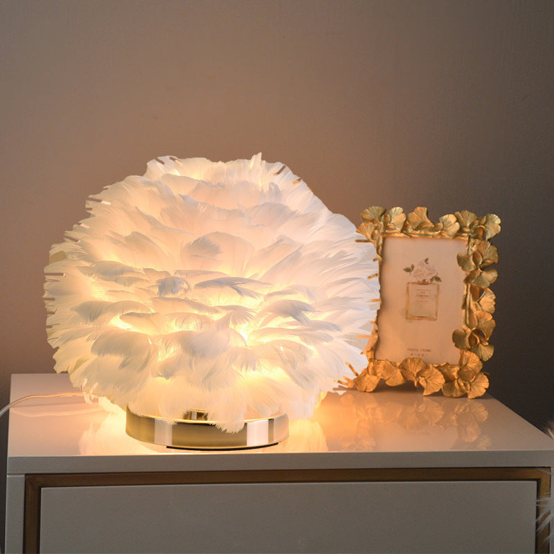 Junips | Luxury Feather Table Lamp Bedroom or Nightstand Light