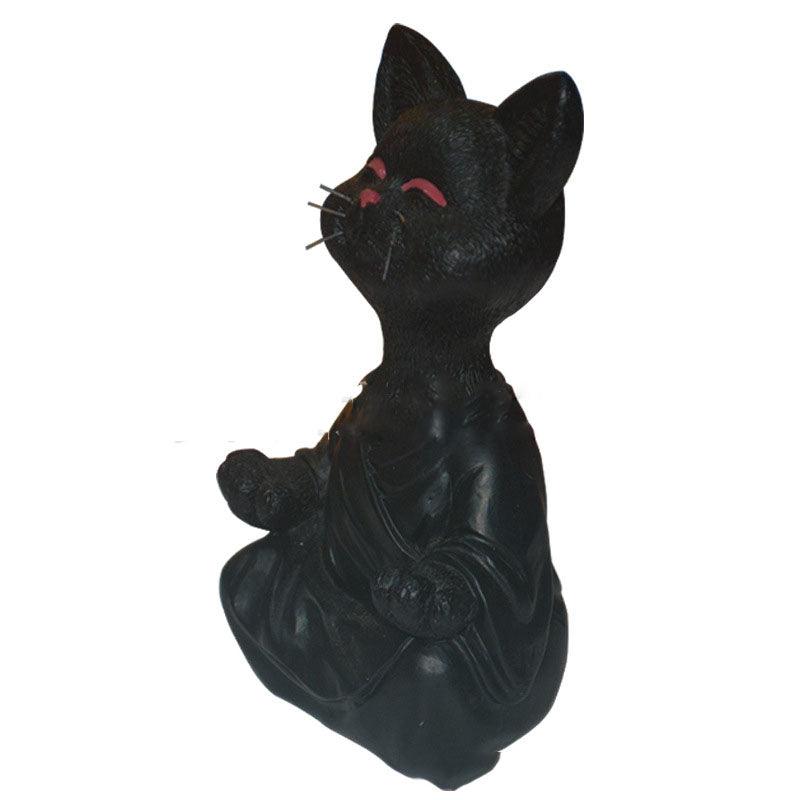 Junips | Playful Black Buddha Cat Figure Meditation Yoga Collectible Happy Cat Decor Home Garden Decoration Garden Ornament