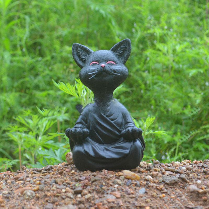 Junips | Playful Black Buddha Cat Figure Meditation Yoga Collectible Happy Cat Decor Home Garden Decoration Garden Ornament