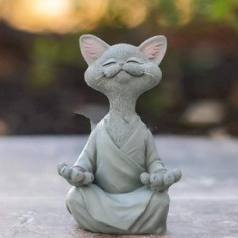 Junips | Playful Black Buddha Cat Figure Meditation Yoga Collectible Happy Cat Decor Home Garden Decoration Garden Ornament