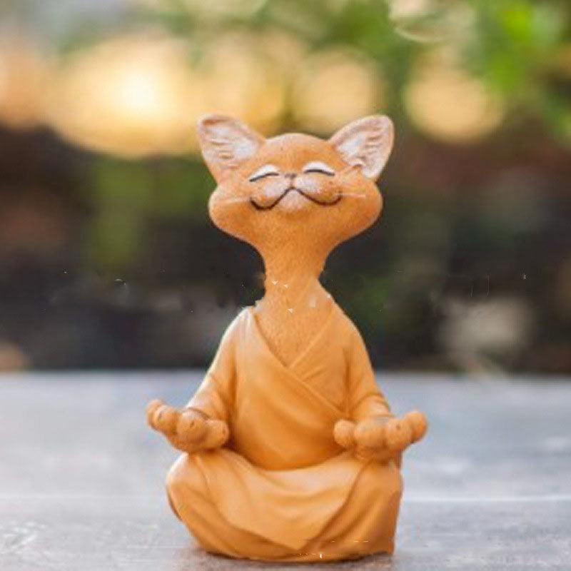 Junips | Playful Black Buddha Cat Figure Meditation Yoga Collectible Happy Cat Decor Home Garden Decoration Garden Ornament