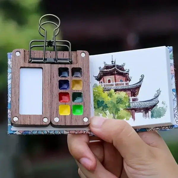 Junips | Mobile Watercolor Paint Box Set | 24-Color High-Saturation Pigment Palette | Integrated Mixing Interface & Synthetic Precision Brush | Compact Impact-Resistant Technical Travel Case
