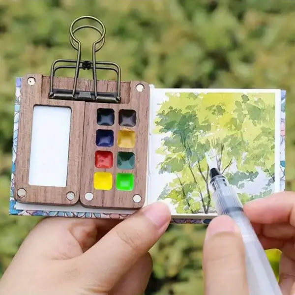 Junips | Mobile Watercolor Paint Box Set | 24-Color High-Saturation Pigment Palette | Integrated Mixing Interface & Synthetic Precision Brush | Compact Impact-Resistant Technical Travel Case