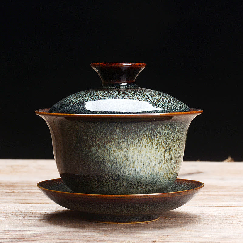 Junips | Vintage Kiln Ceramic Gaiwan Sancai Tea Cup Tea Cup and Saucer with Lid