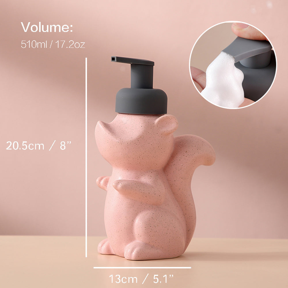 Junips | Ceramic Soap Dispenser, Squirrel Foam Pump Bathroom Bottle, Animal Design, Refillable Reusable Lotion Pump for Bathroom Kitchen, 510ml/17.2oz