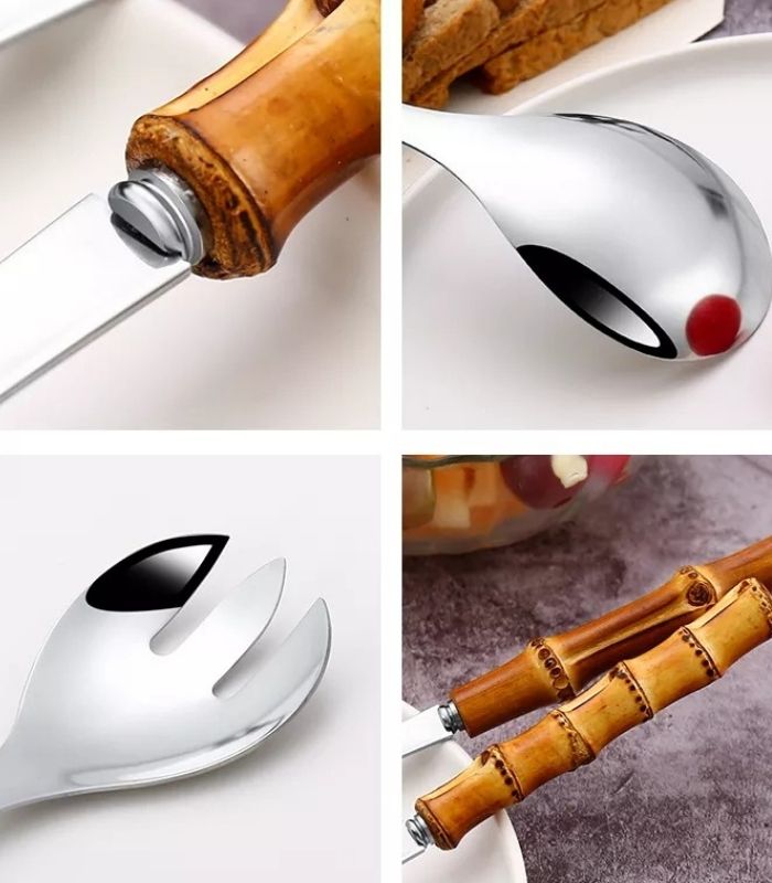 Junips | Bamboo Handle Salad Serving Cutlery Kitchen Accessories