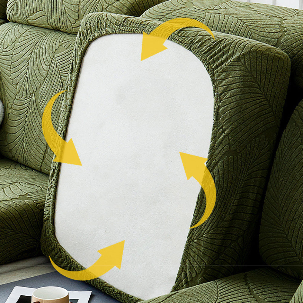 Junips | Modern Leaf Jacquard Waterproof Anti-Scratch Stretch Full Cover Sofa Cover