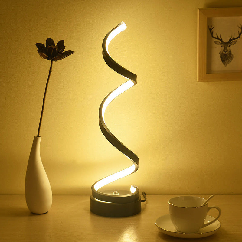 Junips | Spiral Ribbon Metal Table Lamp Simplicity Black/White/Gold LED Work Lighting with Round Base in Warm/White Light