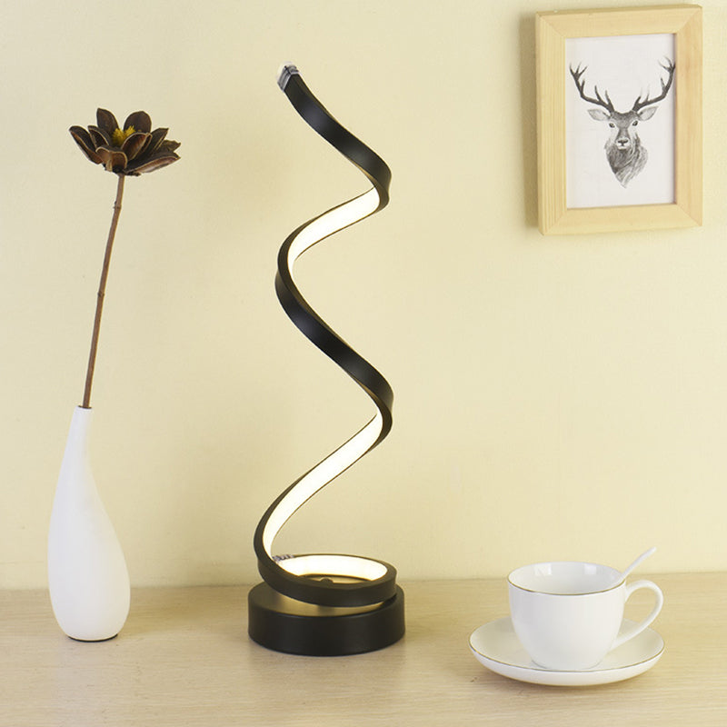 Junips | Spiral Ribbon Metal Table Lamp Simplicity Black/White/Gold LED Work Lighting with Round Base in Warm/White Light