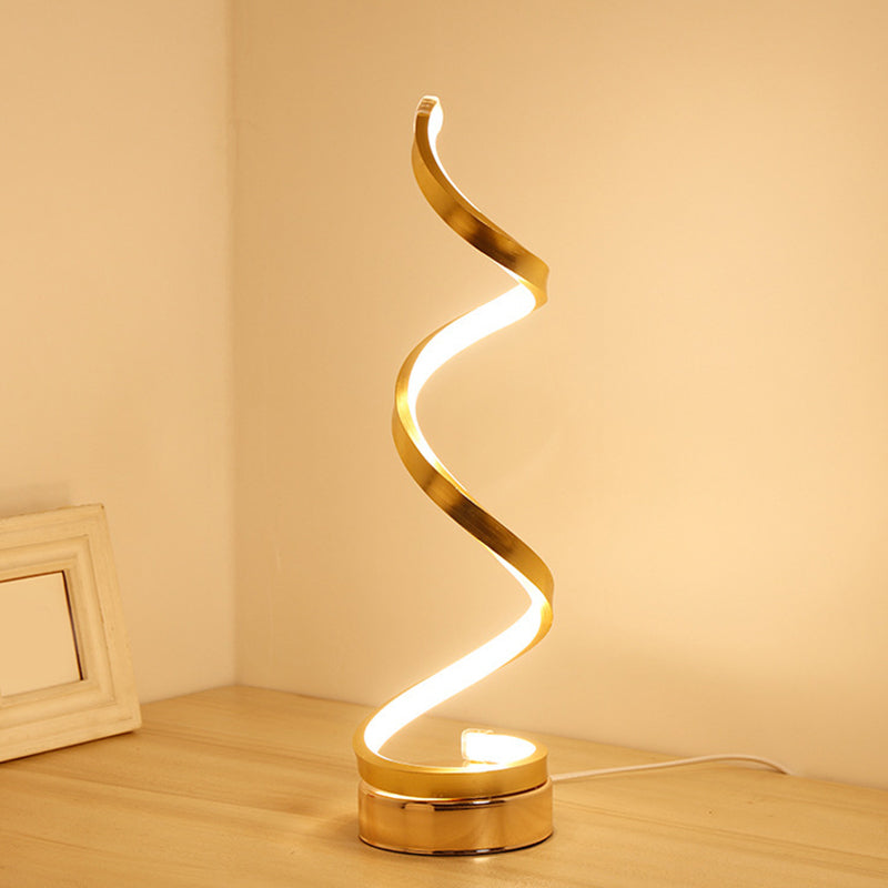 Junips | Spiral Ribbon Metal Table Lamp Simplicity Black/White/Gold LED Work Lighting with Round Base in Warm/White Light