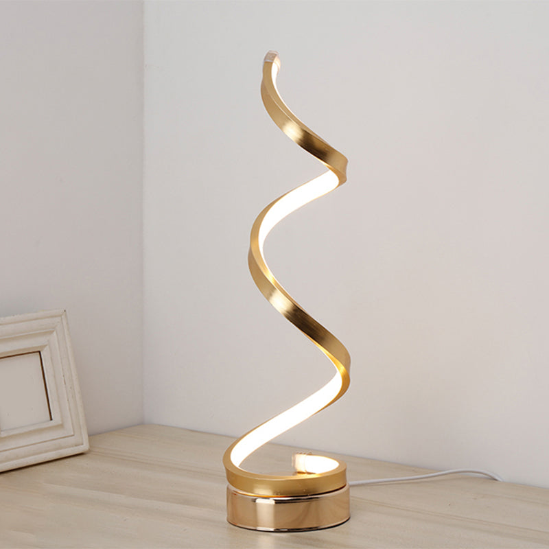Junips | Spiral Ribbon Metal Table Lamp Simplicity Black/White/Gold LED Work Lighting with Round Base in Warm/White Light