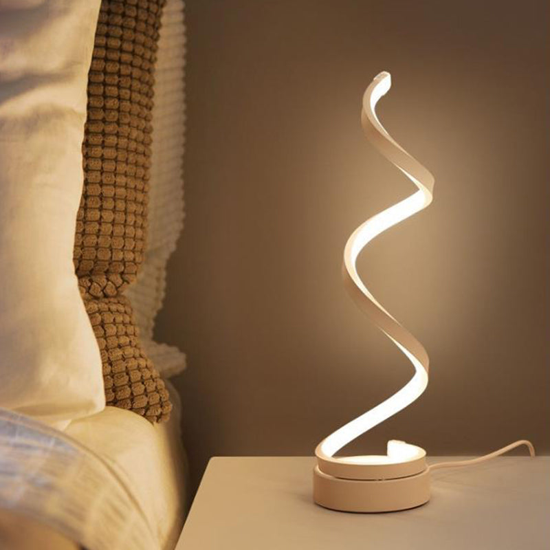 Junips | Spiral Ribbon Metal Table Lamp Simplicity Black/White/Gold LED Work Lighting with Round Base in Warm/White Light