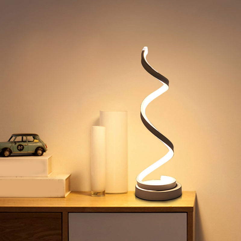 Junips | Spiral Ribbon Metal Table Lamp Simplicity Black/White/Gold LED Work Lighting with Round Base in Warm/White Light