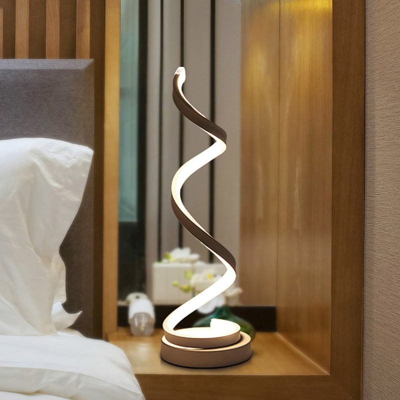 Junips | Spiral Ribbon Metal Table Lamp Simplicity Black/White/Gold LED Work Lighting with Round Base in Warm/White Light