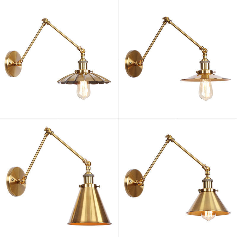 Junips | Iron Brass Wall Lighting Scalloped/Horn/Cone Single 6"/8" Width Antique Wall Lamp with Swing Arm
