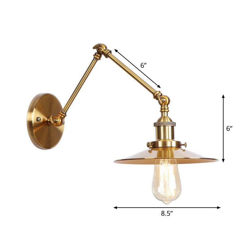 Junips | Iron Brass Wall Lighting Scalloped/Horn/Cone Single 6"/8" Width Antique Wall Lamp with Swing Arm