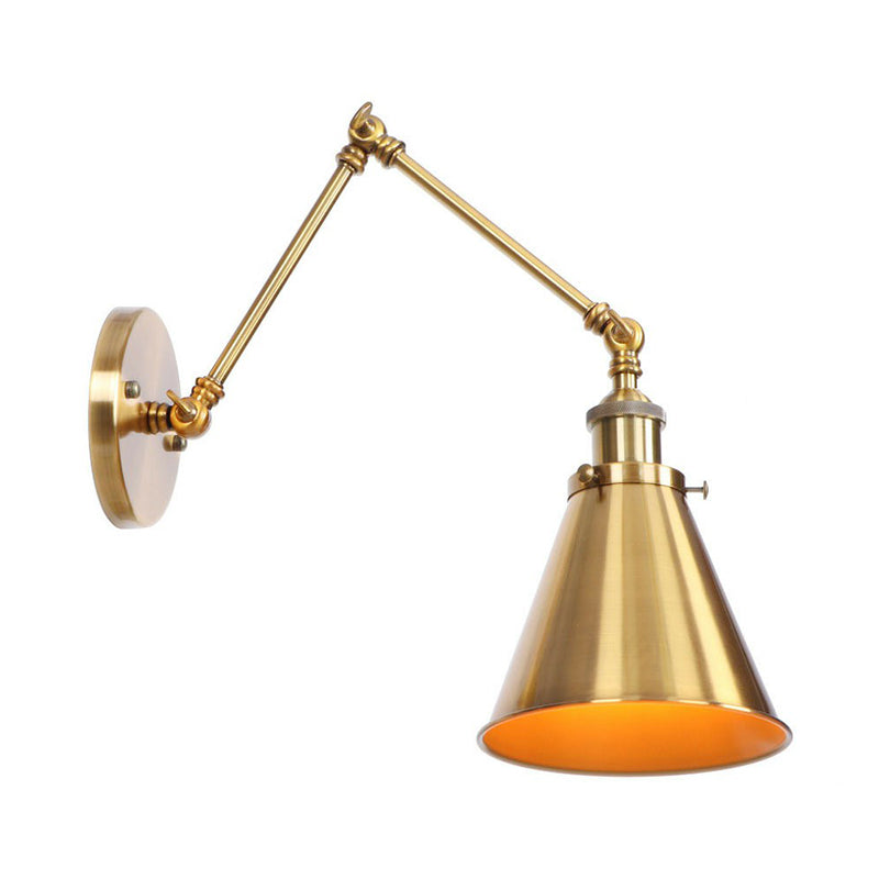Junips | Iron Brass Wall Lighting Scalloped/Horn/Cone Single 6"/8" Width Antique Wall Lamp with Swing Arm