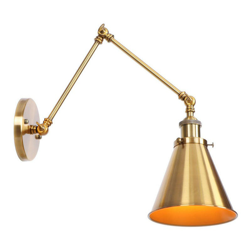 Junips | Iron Brass Wall Lighting Scalloped/Horn/Cone Single 6"/8" Width Antique Wall Lamp with Swing Arm