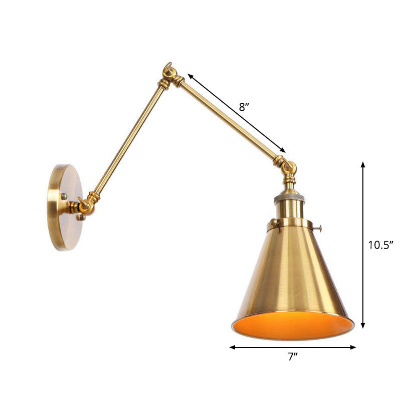 Junips | Iron Brass Wall Lighting Scalloped/Horn/Cone Single 6"/8" Width Antique Wall Lamp with Swing Arm