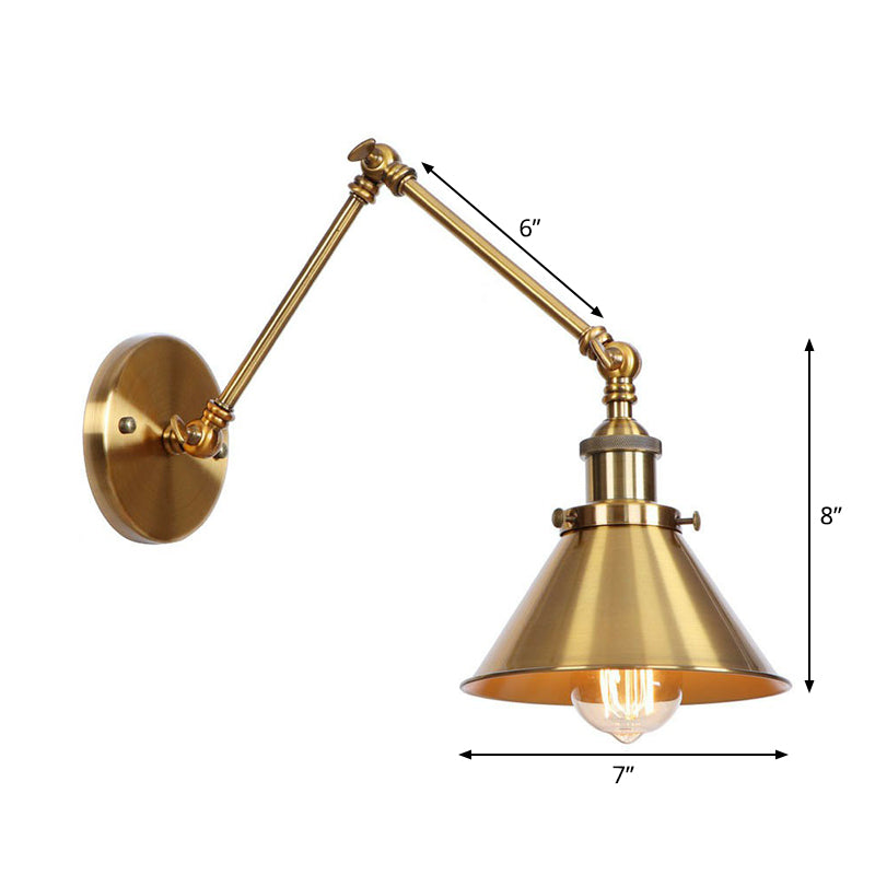 Junips | Iron Brass Wall Lighting Scalloped/Horn/Cone Single 6"/8" Width Antique Wall Lamp with Swing Arm