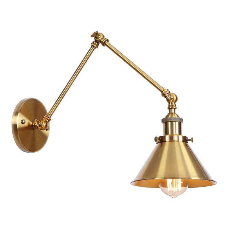 Junips | Iron Brass Wall Lighting Scalloped/Horn/Cone Single 6"/8" Width Antique Wall Lamp with Swing Arm