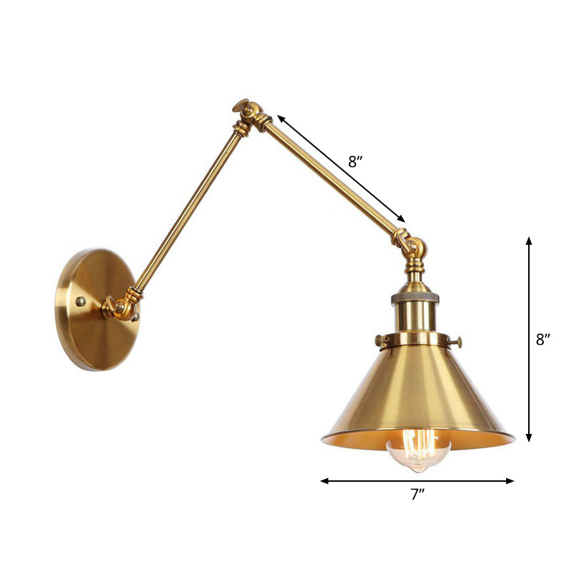 Junips | Iron Brass Wall Lighting Scalloped/Horn/Cone Single 6"/8" Width Antique Wall Lamp with Swing Arm