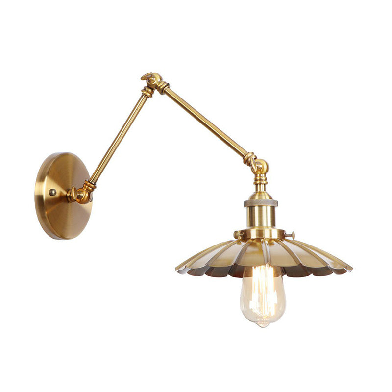 Junips | Iron Brass Wall Lighting Scalloped/Horn/Cone Single 6"/8" Width Antique Wall Lamp with Swing Arm