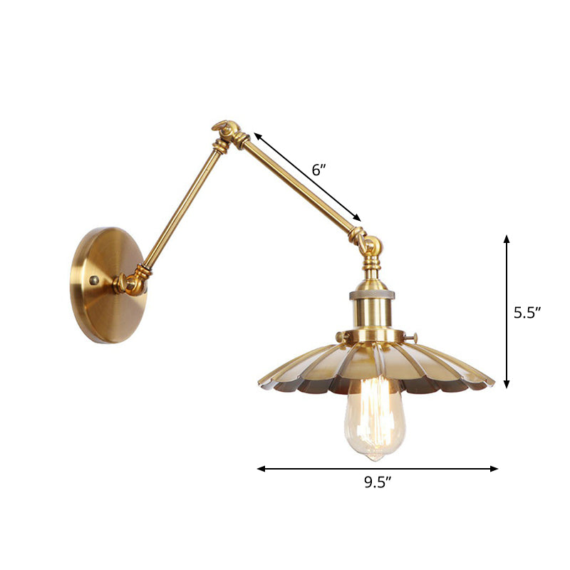 Junips | Iron Brass Wall Lighting Scalloped/Horn/Cone Single 6"/8" Width Antique Wall Lamp with Swing Arm