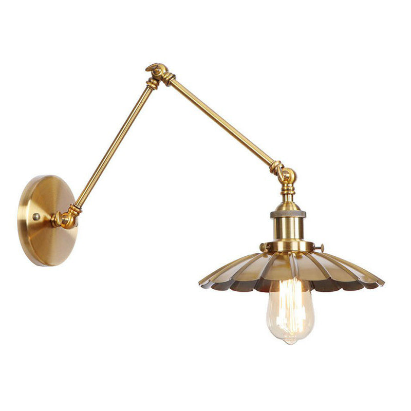 Junips | Iron Brass Wall Lighting Scalloped/Horn/Cone Single 6"/8" Width Antique Wall Lamp with Swing Arm