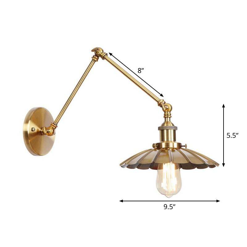 Junips | Iron Brass Wall Lighting Scalloped/Horn/Cone Single 6"/8" Width Antique Wall Lamp with Swing Arm