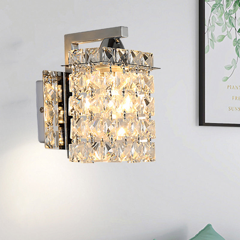 Junips | Rectangular wall lamp crystal block wall sconce in chrome with crystal rod draping