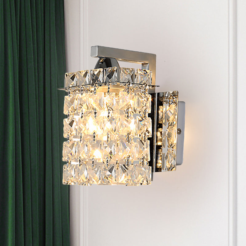 Junips | Rectangular wall lamp crystal block wall sconce in chrome with crystal rod draping