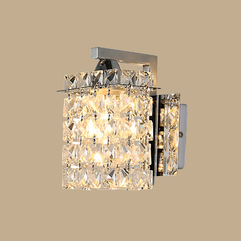 Junips | Rectangular wall lamp crystal block wall sconce in chrome with crystal rod draping