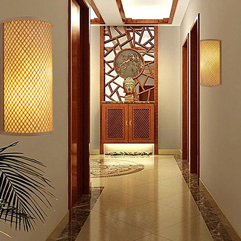 Junips | Half-cylindrical wall lamp for flush mounting Minimalist bamboo 1 head hallway wall light in beige
