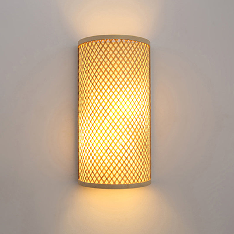 Junips | Half-cylindrical wall lamp for flush mounting Minimalist bamboo 1 head hallway wall light in beige