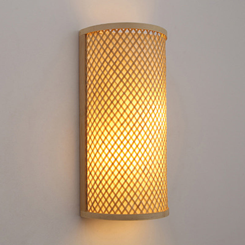 Junips | Half-cylindrical wall lamp for flush mounting Minimalist bamboo 1 head hallway wall light in beige