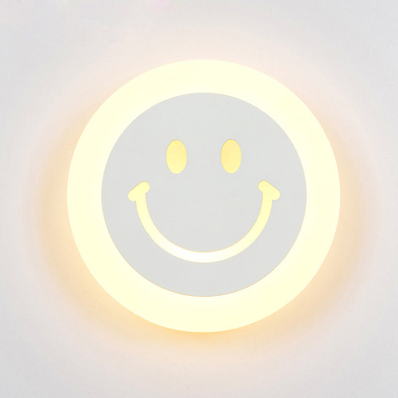 Junips | Thin Round LED Wall Light Set Cartoon Acrylic White Smiley Wall Lamp in Warm/White Light for Bedroom
