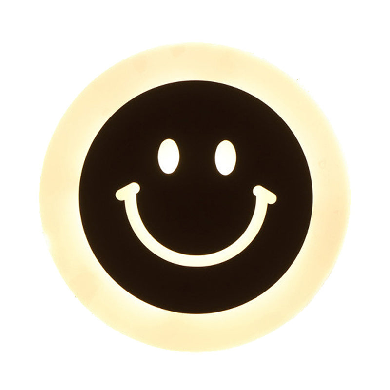 Junips | Thin Round LED Wall Light Set Cartoon Acrylic White Smiley Wall Lamp in Warm/White Light for Bedroom