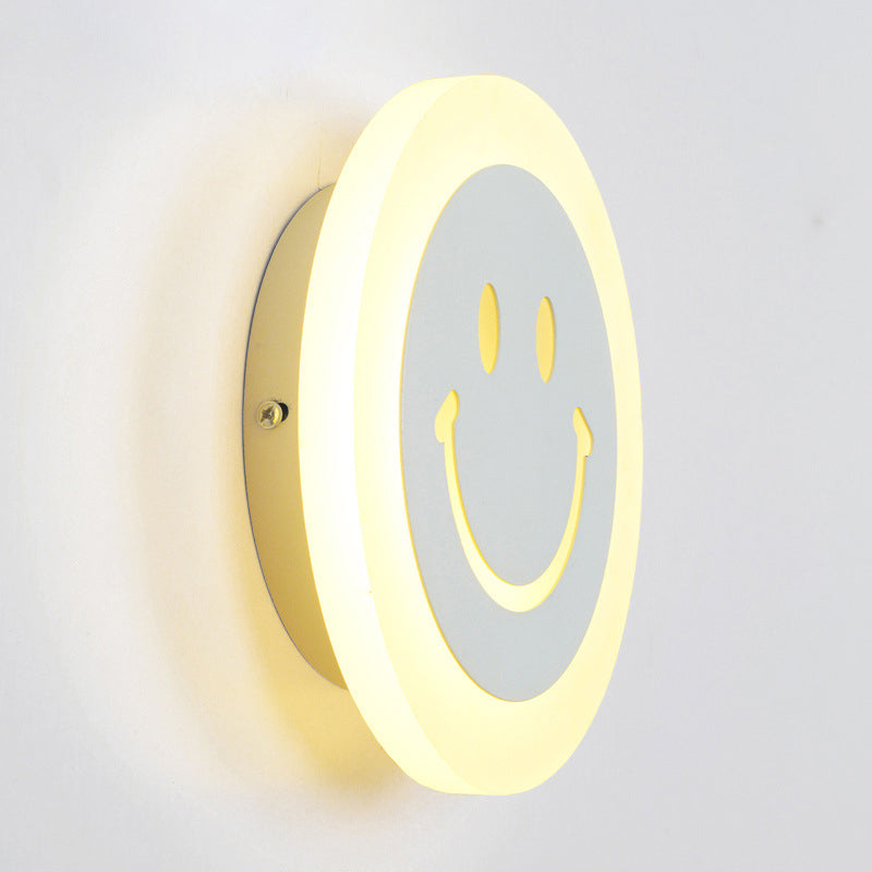 Junips | Thin Round LED Wall Light Set Cartoon Acrylic White Smiley Wall Lamp in Warm/White Light for Bedroom