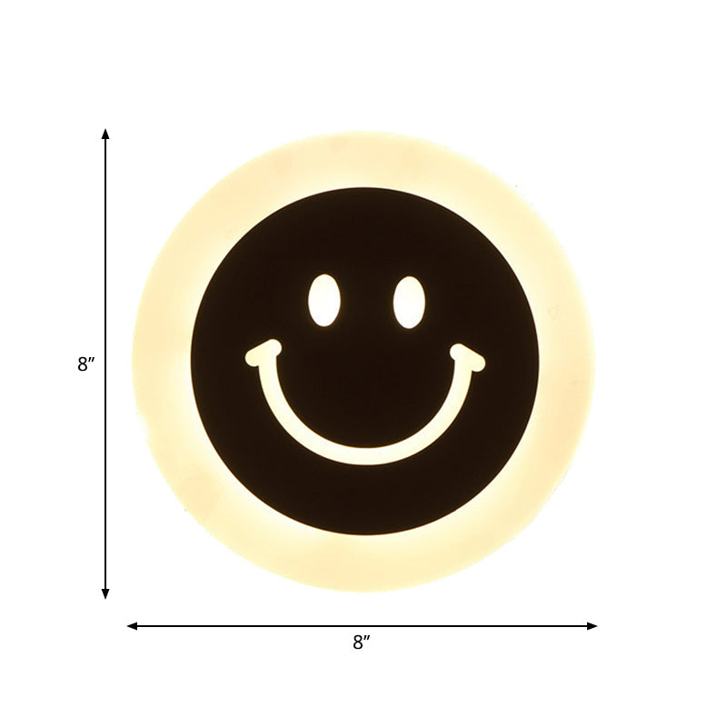 Junips | Thin Round LED Wall Light Set Cartoon Acrylic White Smiley Wall Lamp in Warm/White Light for Bedroom