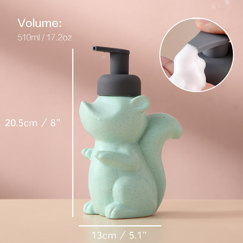 Junips | Ceramic Soap Dispenser, Squirrel Foam Pump Bathroom Bottle, Animal Design, Refillable Reusable Lotion Pump for Bathroom Kitchen, 510ml/17.2oz