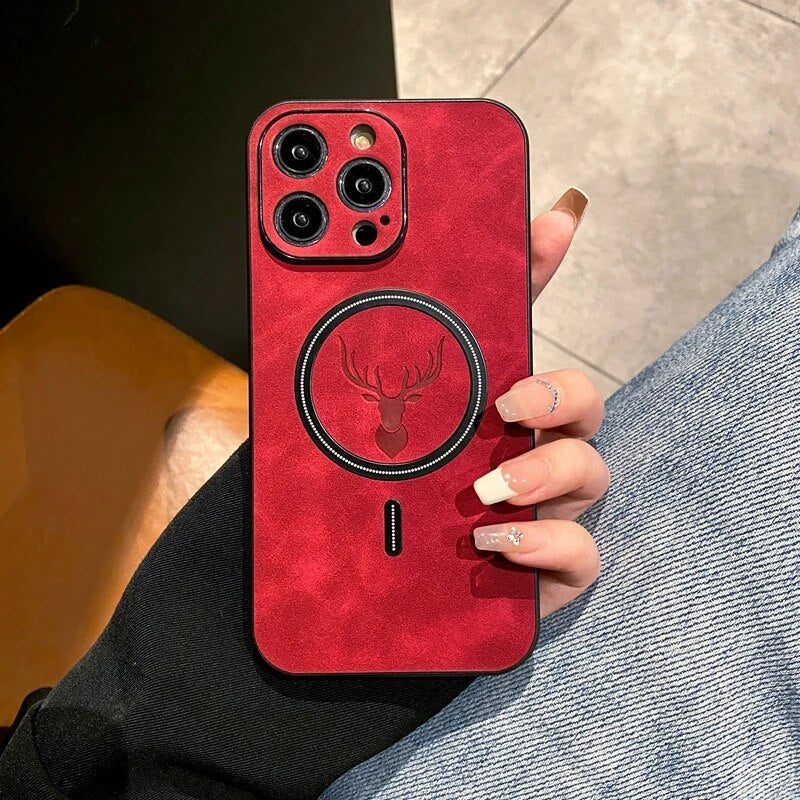 Junips | Luxury Deer Leather Apple iPhone Case | Magnetic Phone Case, Wireless Case, MagSafe, Wireless Charging, Protective Case, Cover for iPhone 15, 14, 13 Pro Max Plus