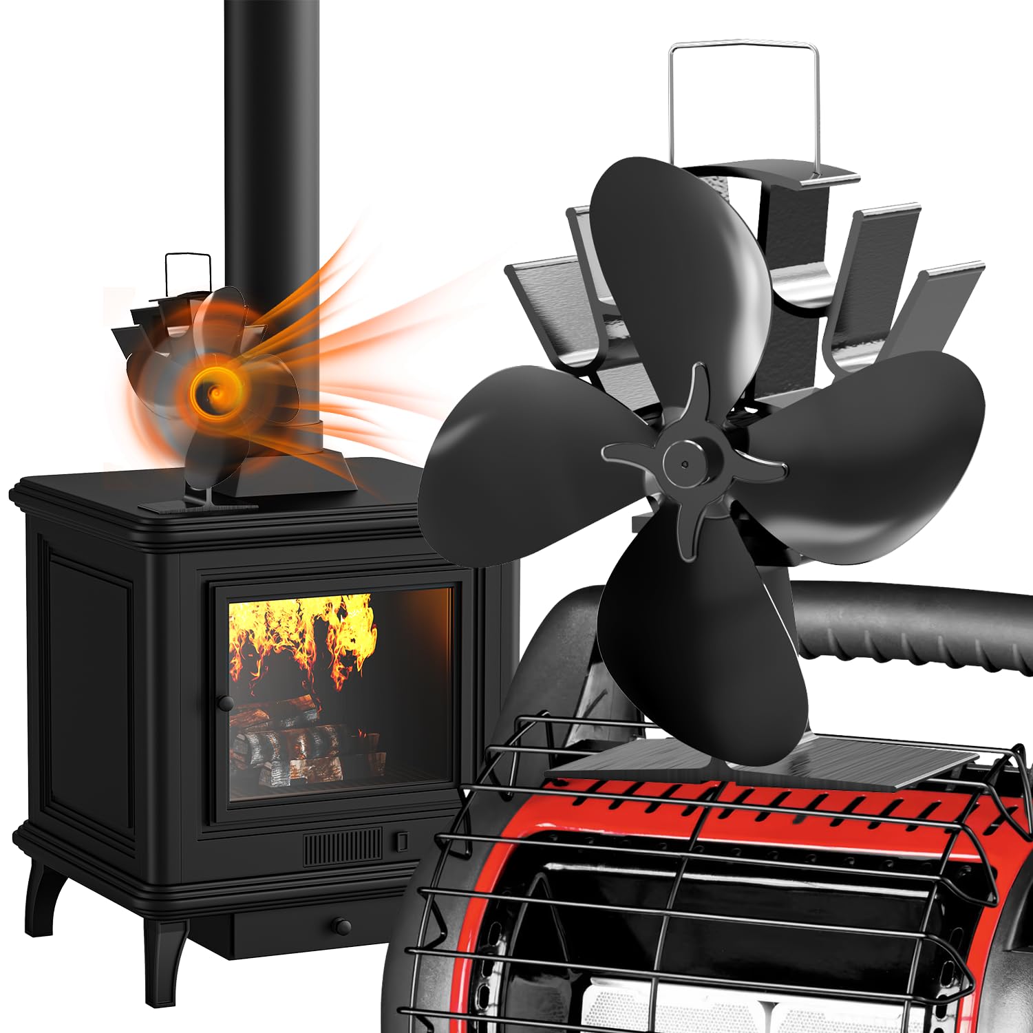 Junips | 4-Blade Stove and Fireplace Fan for Wood/Fireplace
