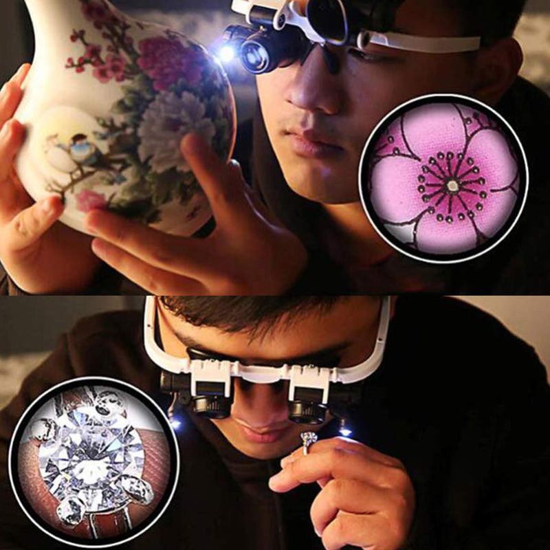 Junips | Magnifying Glasses with Dual LED Illumination | 8x, 15x, & 23x Combined Magnification | High-Definition Acrylic Optics | 180° Rotatable Lens System | Adjustable 5mm Lateral Alignment & Retractable Arms