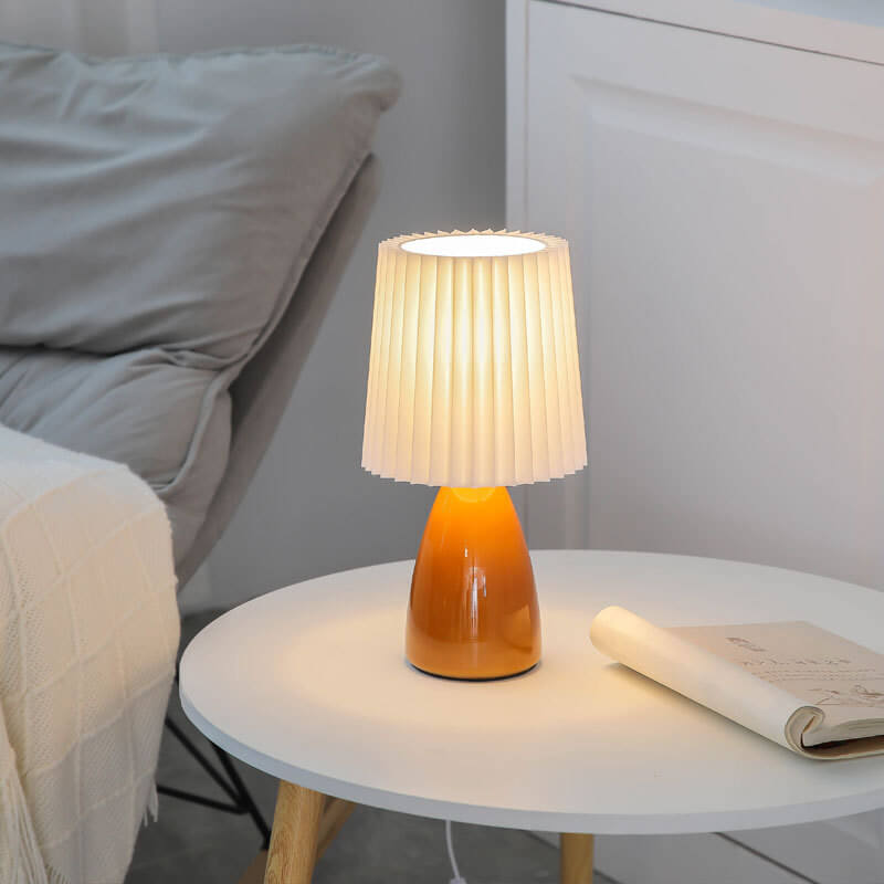 Junips | Scandinavian Retro Table Lamp with Pleated Shade and Glass Base