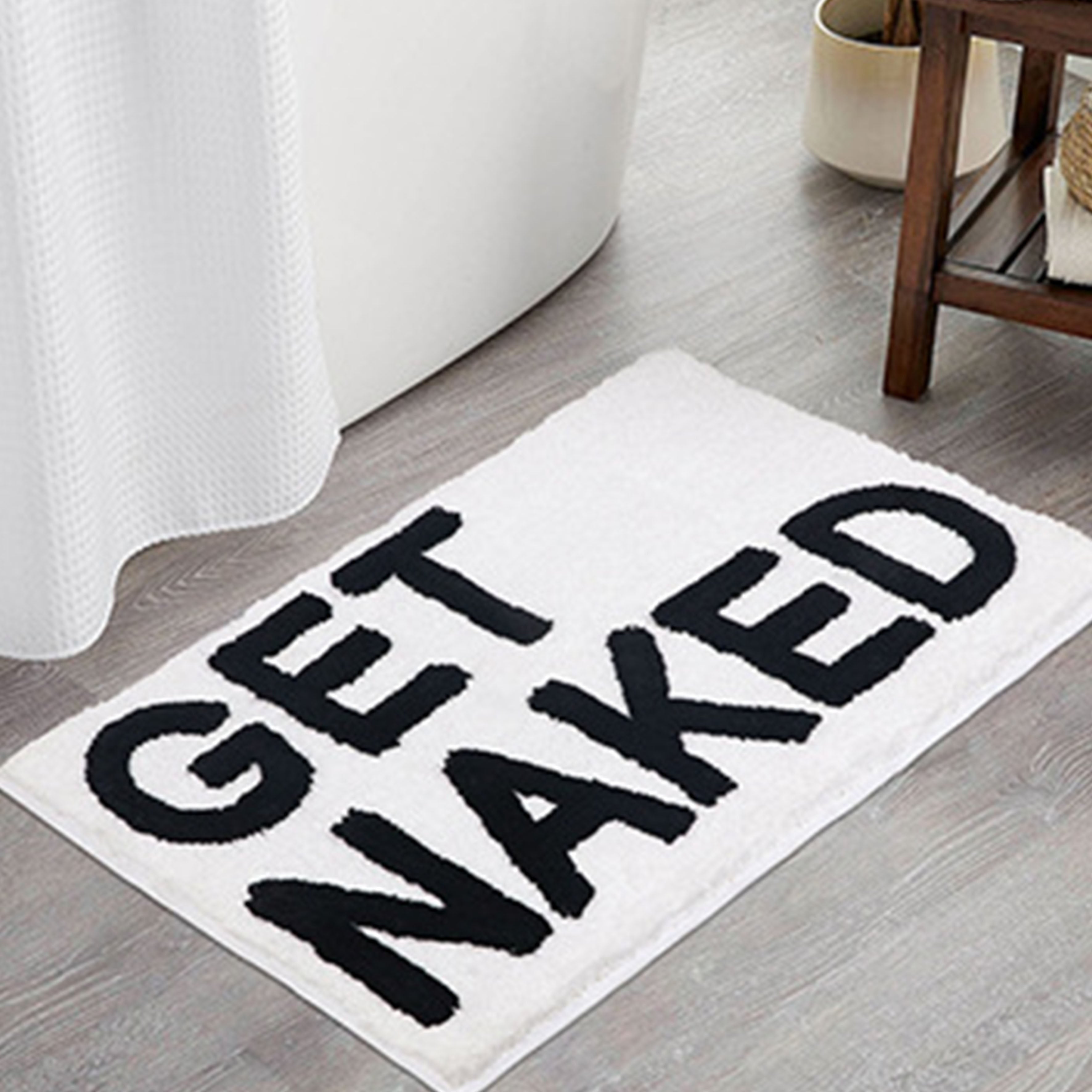 Junips | Feblilac Get Naked White Floor Bathroom Mat, 50x80cm Bathroom Rug, Plush Water-Absorbent, Non-Slip Toilet Mat, Artificial Bathroom Mats, Best Bath Rugs