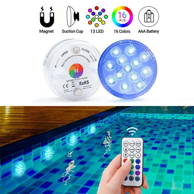 Junips | Waterproof Submersible LED Lamp | IP68 Ingress Protection | Magnetic & Suction Cup Mounting | RF Remote Control (15m Range) | 13 High-Lumen RGB Beads | 360° Illumination for Pools & Aquariums