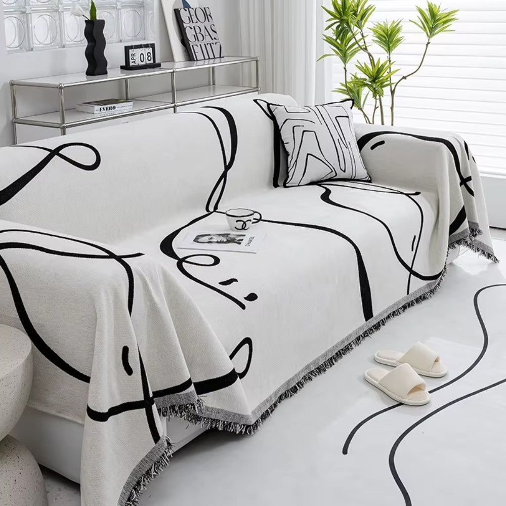 Junips | Abstract Line Reversible Chenille Sofa Cover
