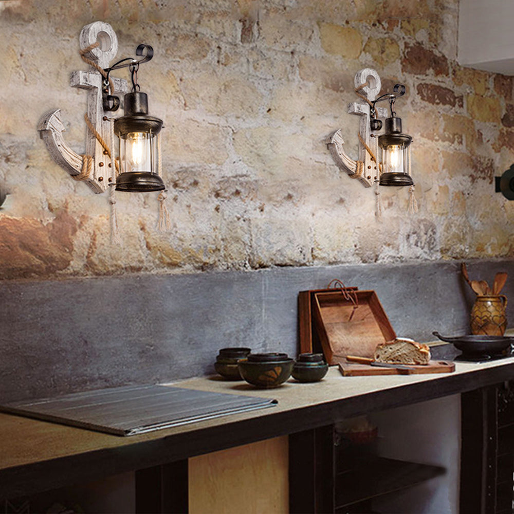 Junips | Vintage Anchor LED Wall Light - Industrial Metal & Wood for Dining Room/Living Room